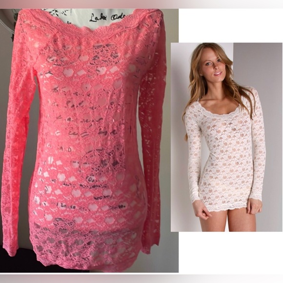 Free People Tops - Free People Intimately Scalloped neck Lace Long sleeve Sz Large